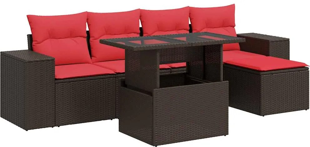 vidaXL 6 részes barna polyrattan akácfa kerti ülőgarnitúra párnával