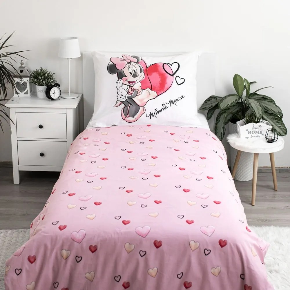 Fehér-rózsaszín egyszemélyes pamut gyerek ágyneműhuzat 140x200 cm Minnie "White" – Jerry Fabrics