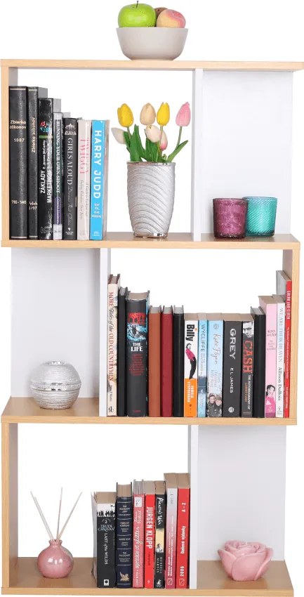 Könyvespolc, tűnyalábos fenyő/fehér, ERDEM NEW TYP 1