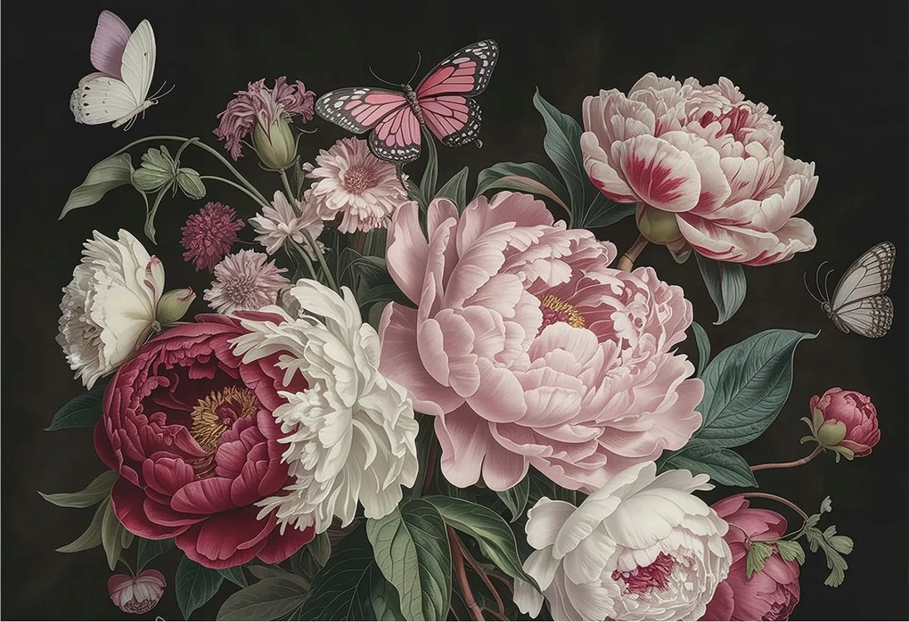 Fotótapéta Flizelin Dekoratív Iroda Bazsarózsa és pillangók 152x104 Ragasztó