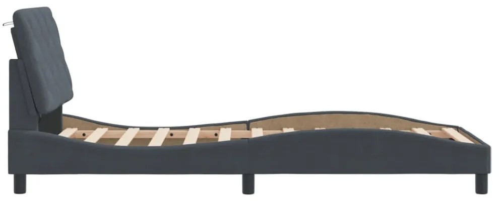 sötétszürke bársony ágykeret LED-ekkel matrac nélkül 90 x 200 cm