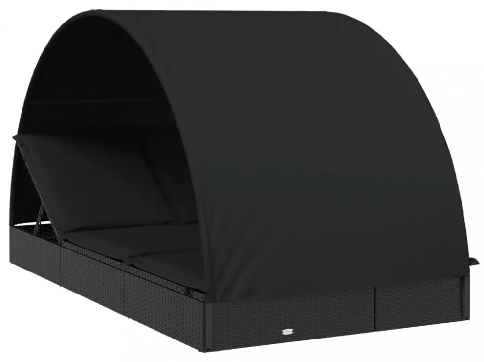 2 személyes fekete polyrattan napágy kerek tetővel 213x118x97cm