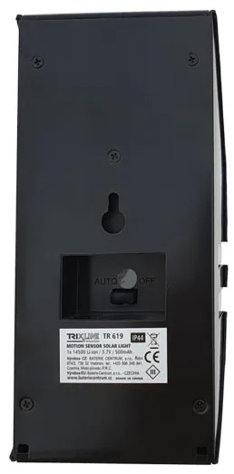 LED Napelemes érzékelős fali lámpa LED/3,7V 500 mAh IP44 fekete