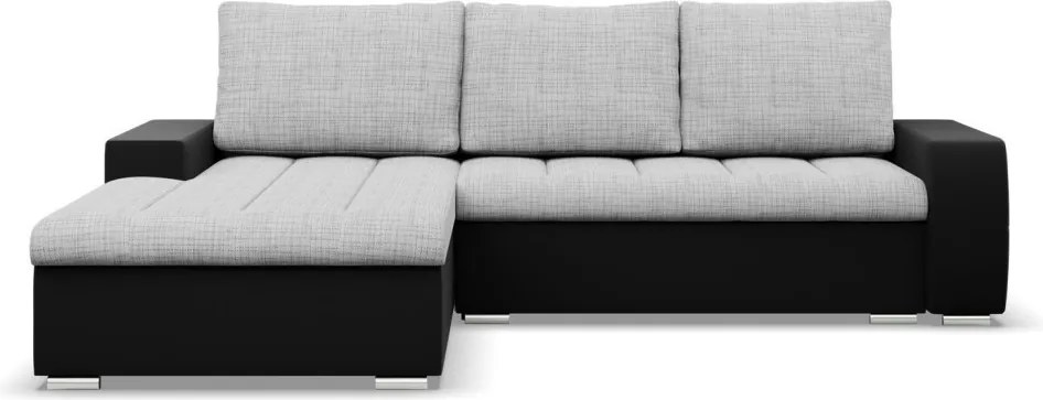 Toronto sarokkanapé, 2 ágyneműtartóval, fonott + műbőr, baloldali, szürke - fekete