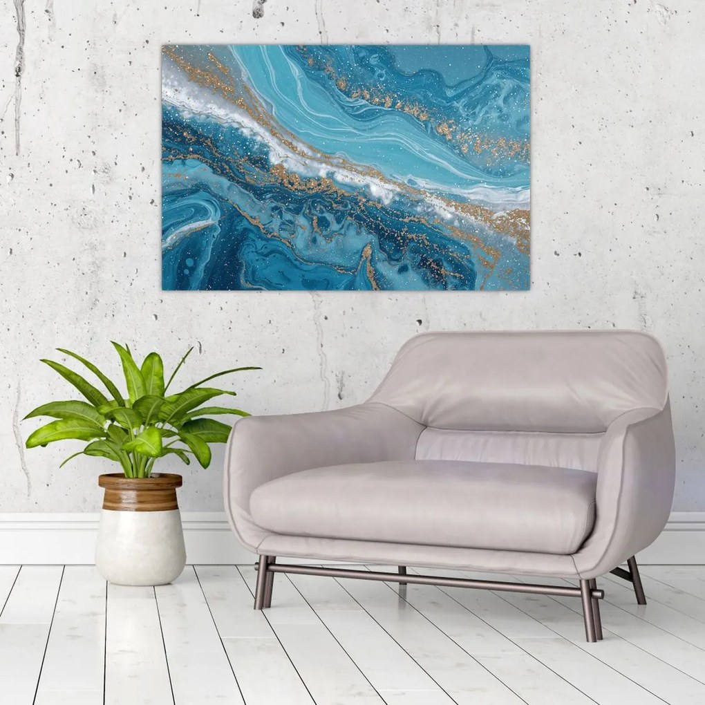 Kép - Világoskék márvány arannyal I. (90x60 cm)
