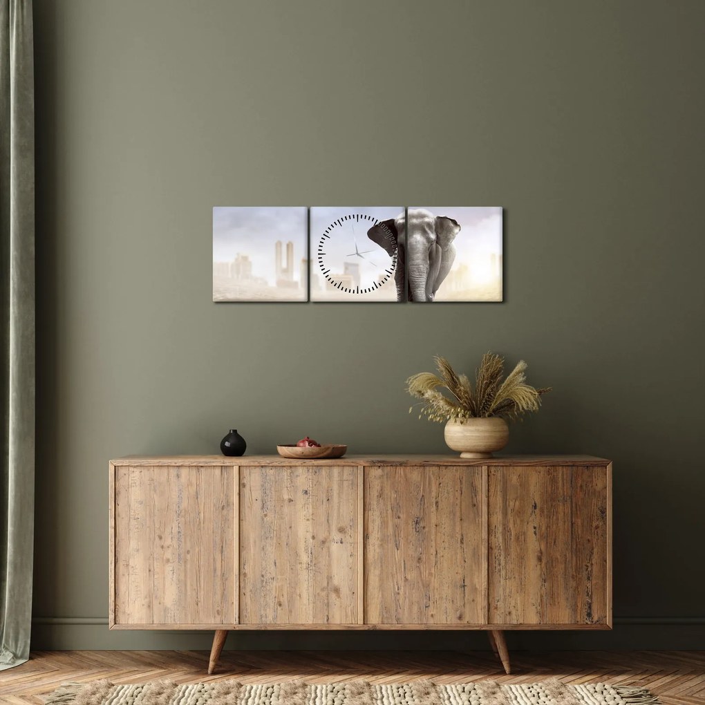 Kép - Elefánt egy nagyvárosban (órával) (90x30 cm)