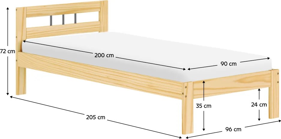 Ágy ráccsal, természetes, fenyőfa, 90x200, JONA NEW