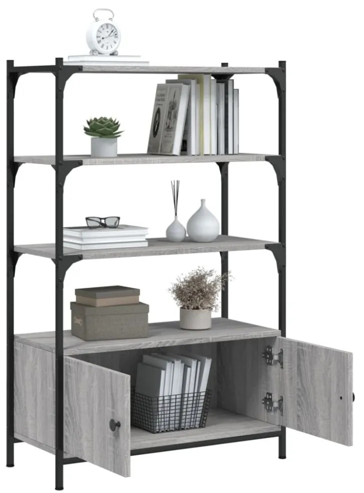 3 szintes szürke sonoma szerelt fa könyvespolc 70x30x109,5 cm