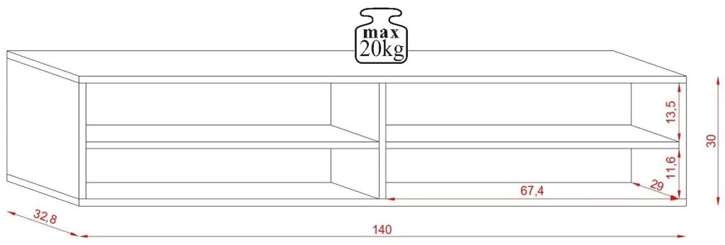 Suport TV de perete în culoarea stejarului. Iluminare LED opțională. RTV Vivo LE (VI-1) 100