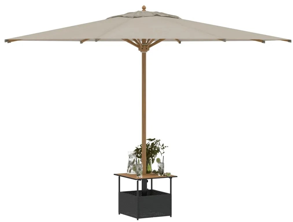 fekete polyrattan kerti asztal napernyőlyukkal 55x55x46,5 cm