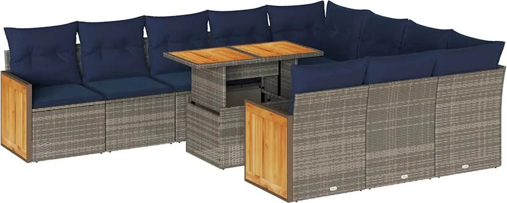 vidaXL 11 részes szürke polyrattan akácfa kerti ülőgarnitúra párnákkal