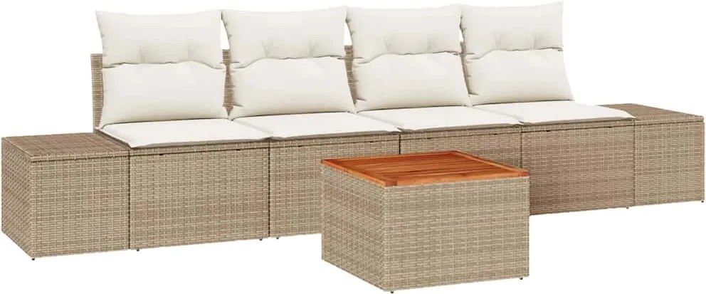 vidaXL Kerti Kanapé Szett párnával 5 pcs Bézs Poli rattan