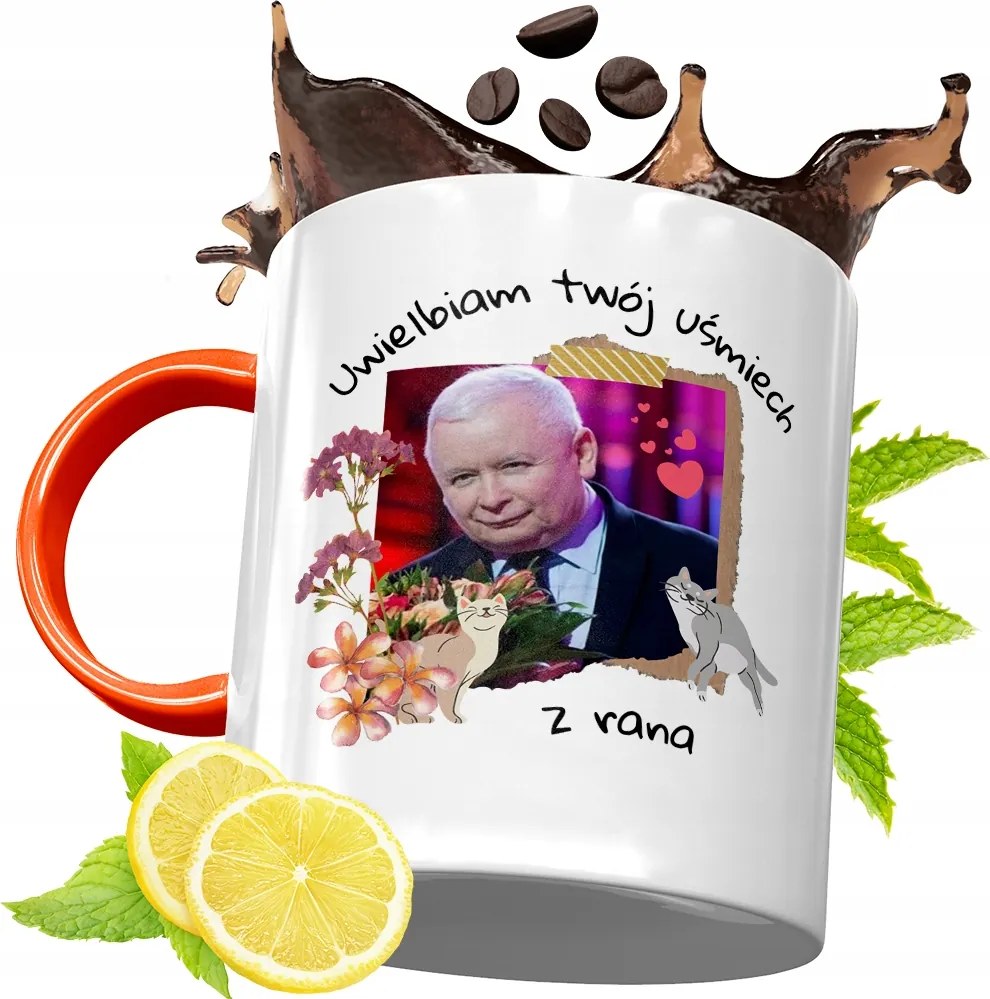 Narancssárga Bögre A Pis Elnökétől Jaroslaw Kaczynski fényképes nyomtatással