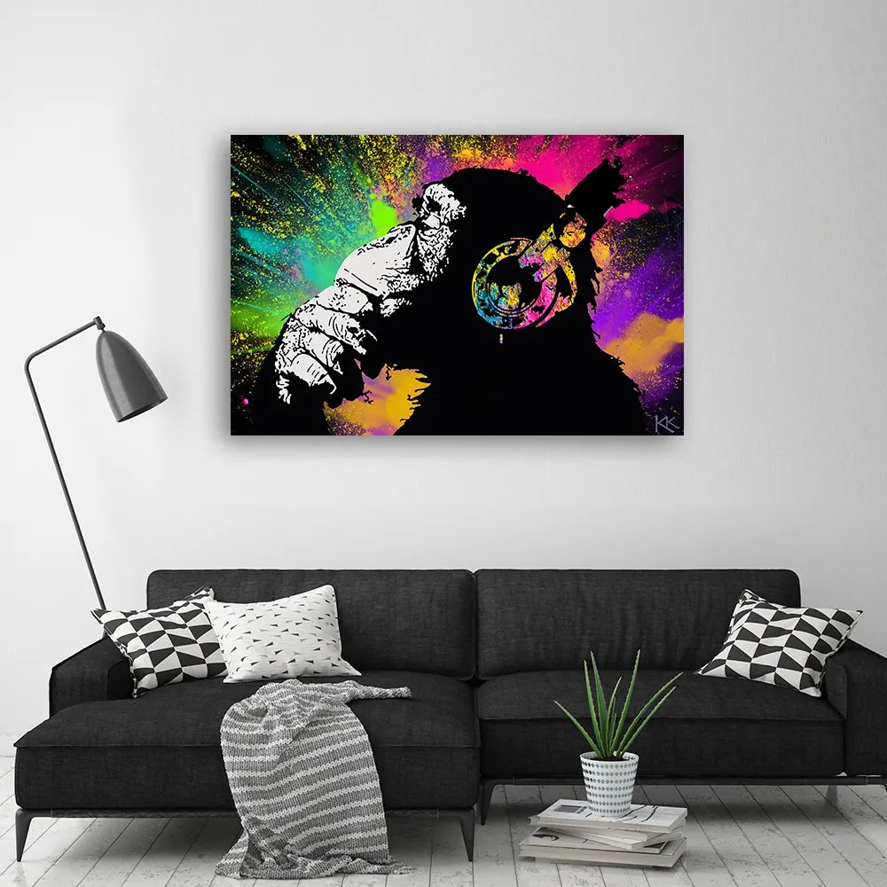 Gario Vászonkép Banksy színes majom Méret: 100 x 70 cm