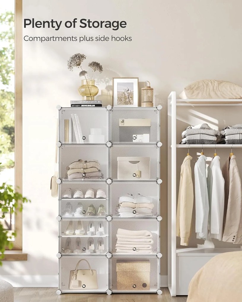 Összekapcsolható cipőtartó állvány fehér színben