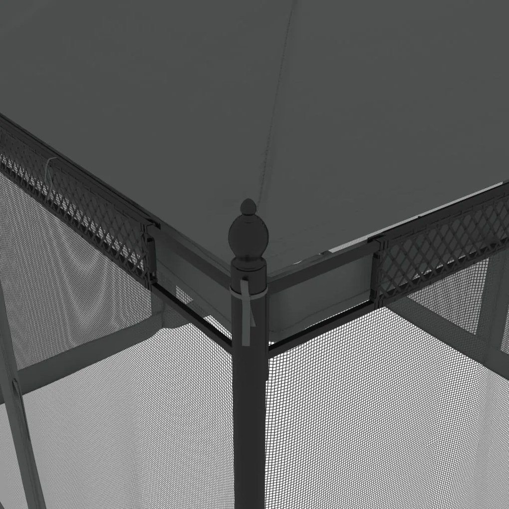 antracitszürke acél pavilon hálós oldalakkal 2,93 x 2,93 m
