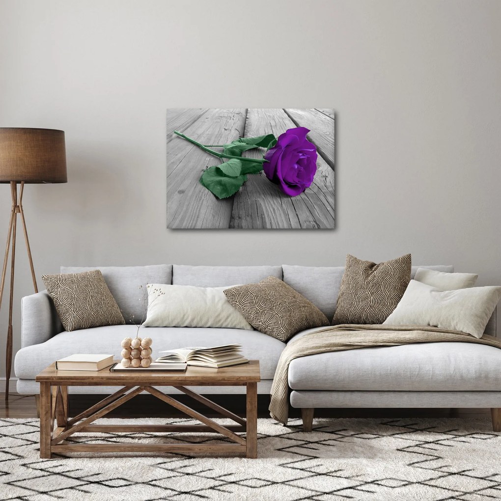 Kép - Lila rózsa zöld szárral (70x50 cm)