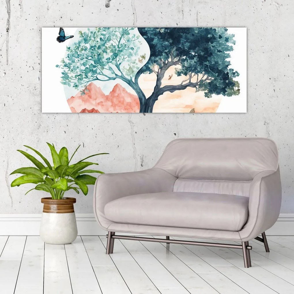 Kép – Akvarellfa tele élettel (120x50 cm)