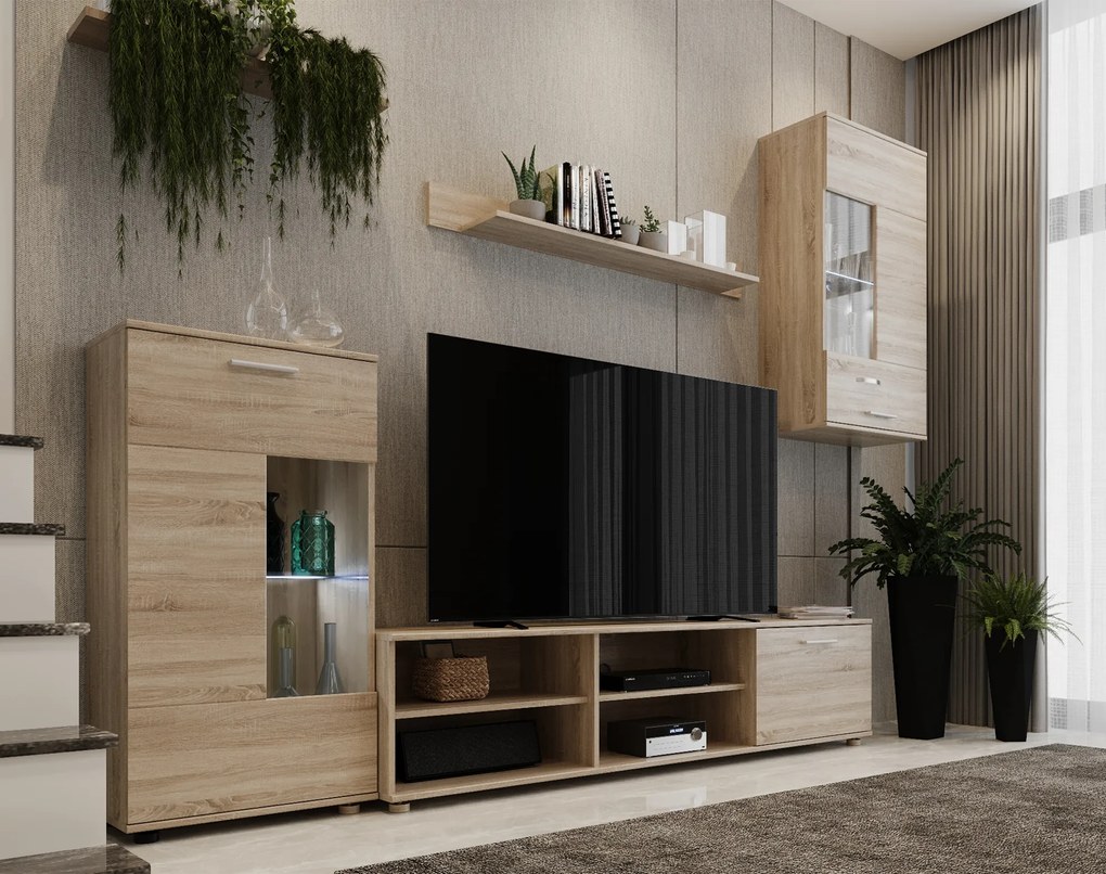 Nappali szekrénysor, sonoma tölgy, fóliázott DTD, FRONTAL 1 NEW