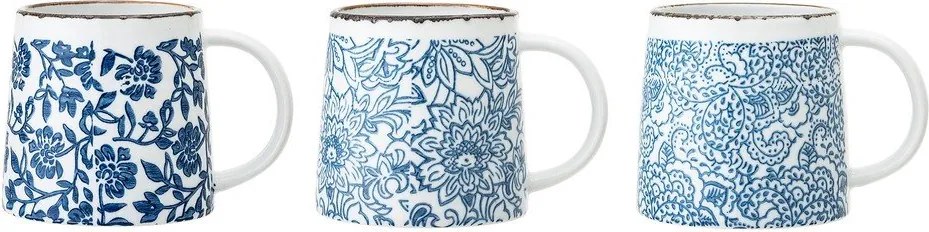 Fehér-kék kőedény bögre szett 3 db-os Molly – Bloomingville