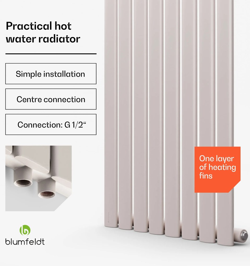 Blumfeldt Tallheo,  47 x 160, radiátor, csőradiátor, 728 W, melegvizes, 1/2