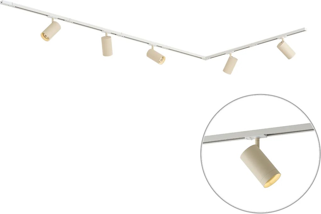 Modern sínrendszer 5 spotlámpával, fehér és bézs színben, 1 fázisú GU10 70mm - Iconic Jeana Luxe