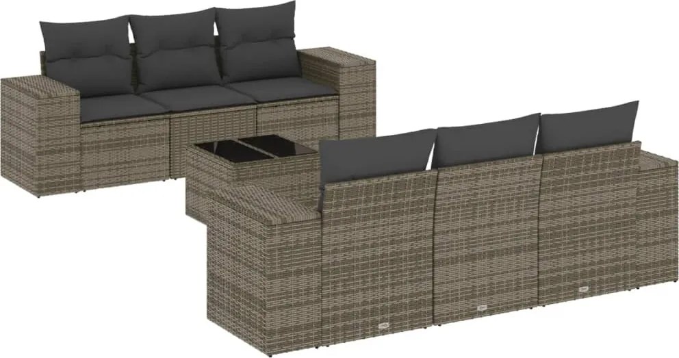 vidaXL 7 részes szürke polyrattan kerti ülőgarnitúra párnákkal