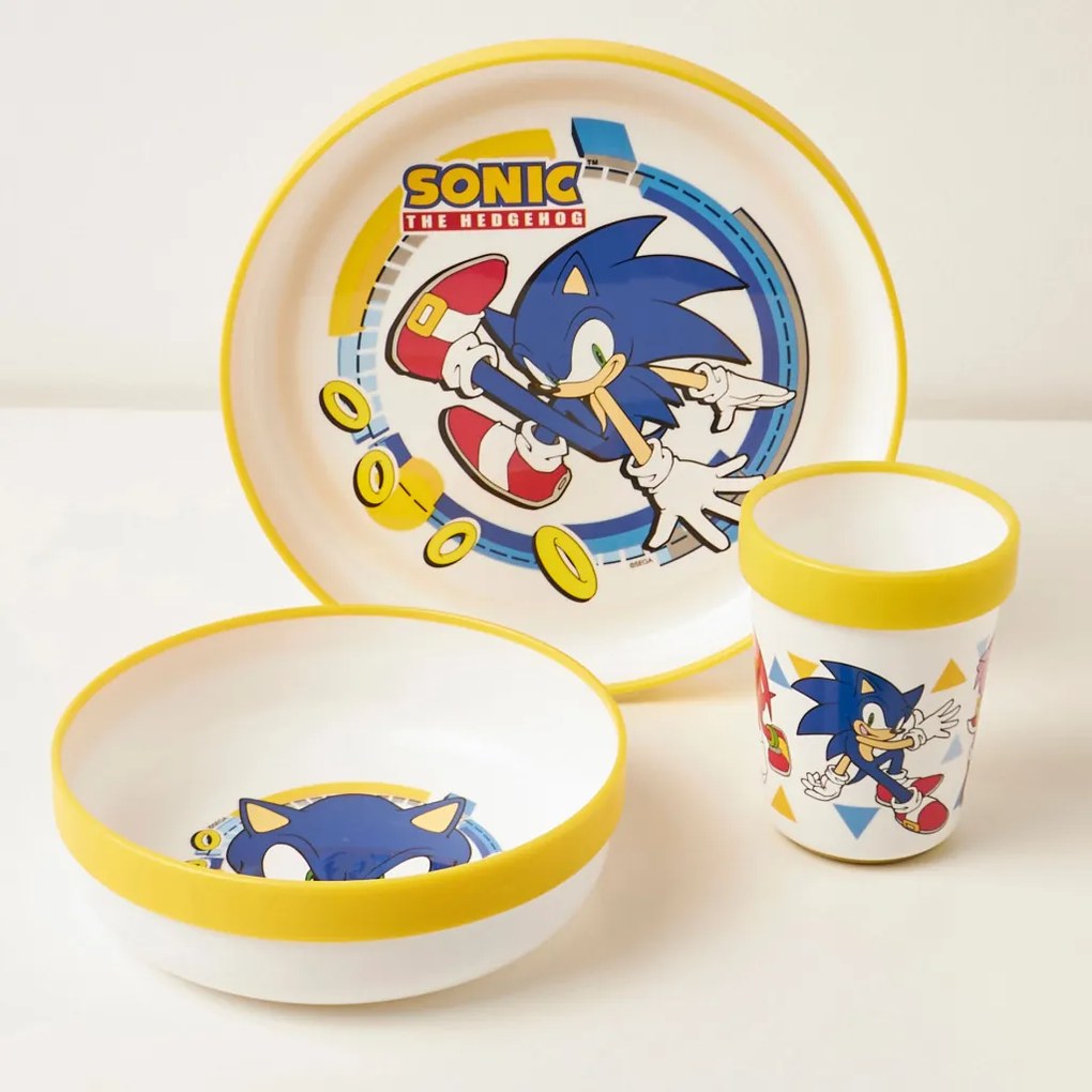 Sonic a sündisznó Rings csúszásmentes étkészlet, micro műanyag szett