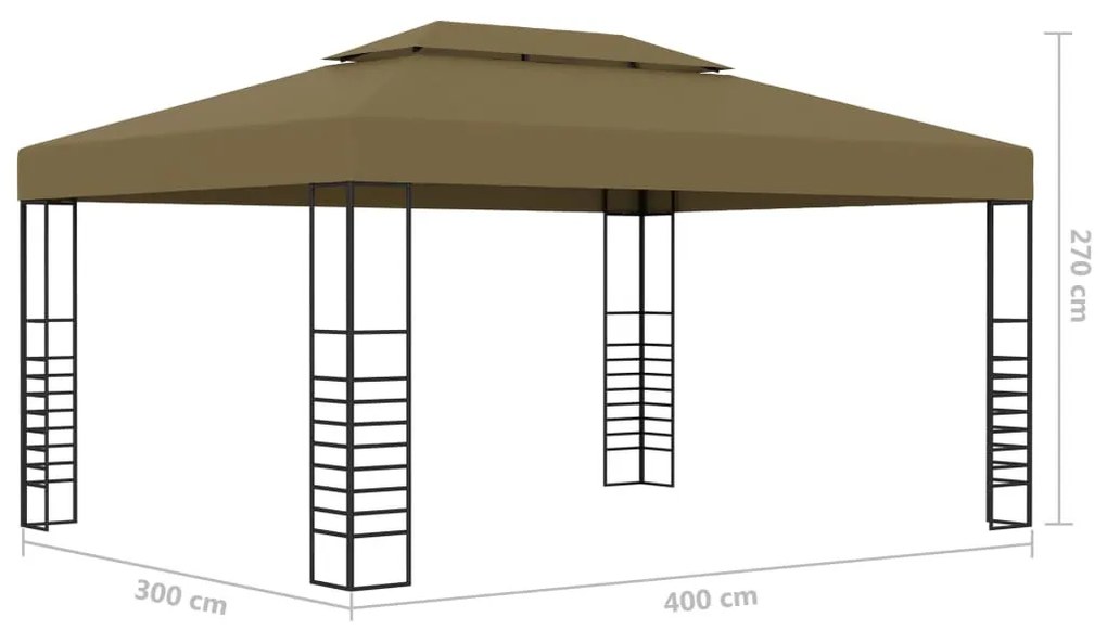 tópszínű pavilon LED fényfüzérrel 3 x 4 m