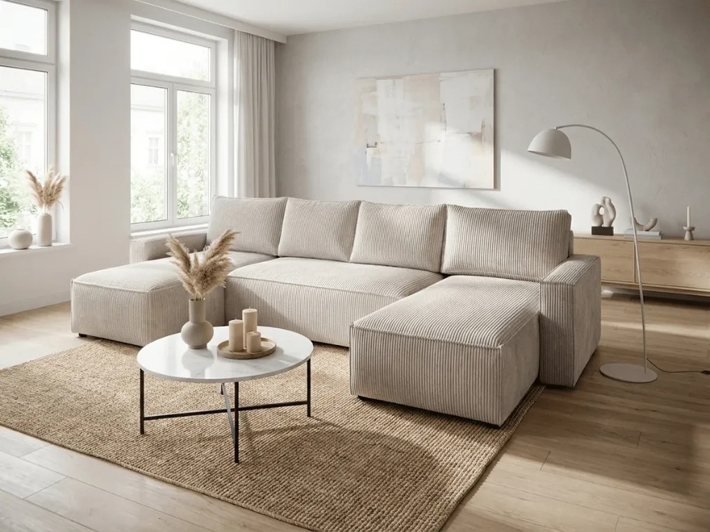 AKCIÓ Világos bézs U alakú kanapé SMART COSARO 295x140 cm II. osztály