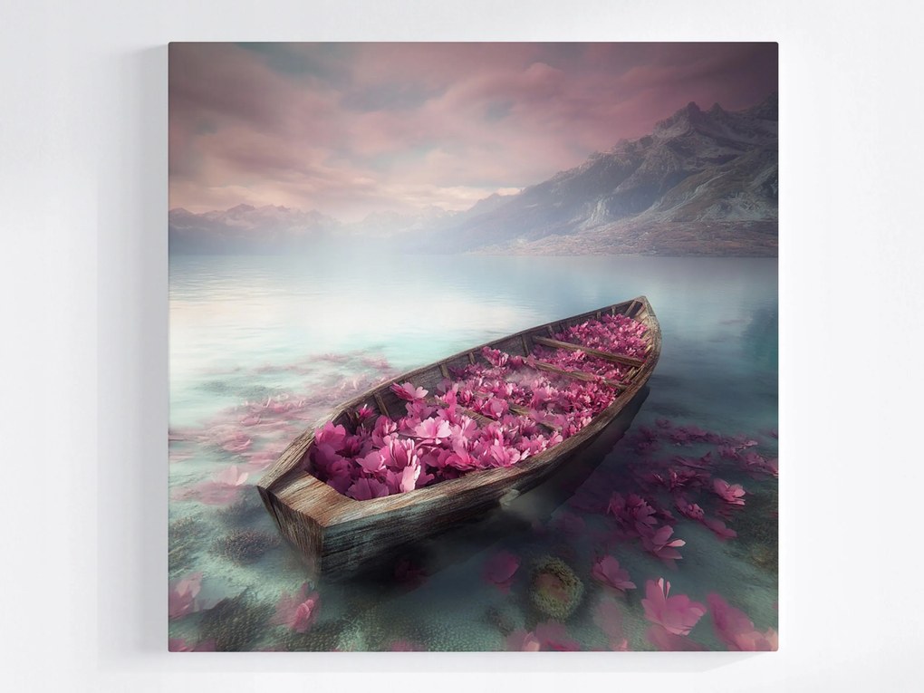 Poszter Hegyek Tó Csónak Virágok Álom Fantázia 40x40