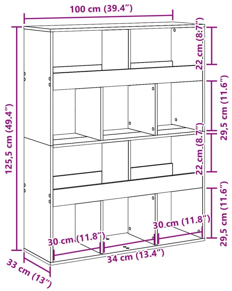 füstös tölgy színű szerelt fa térelválasztó 100 x 33 x 125,5 cm