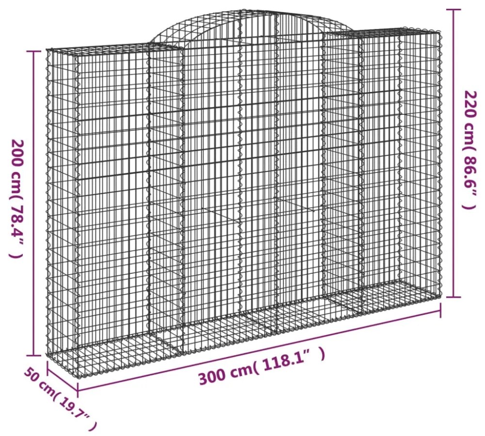 2 db íves horganyzott vas gabion kosár 300x50x200/220 cm