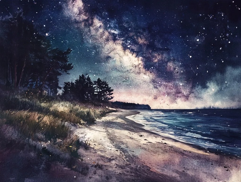 Vászonkép Canvas Tengerpart Tejút Ég Csillagok Éjszaka 80x60