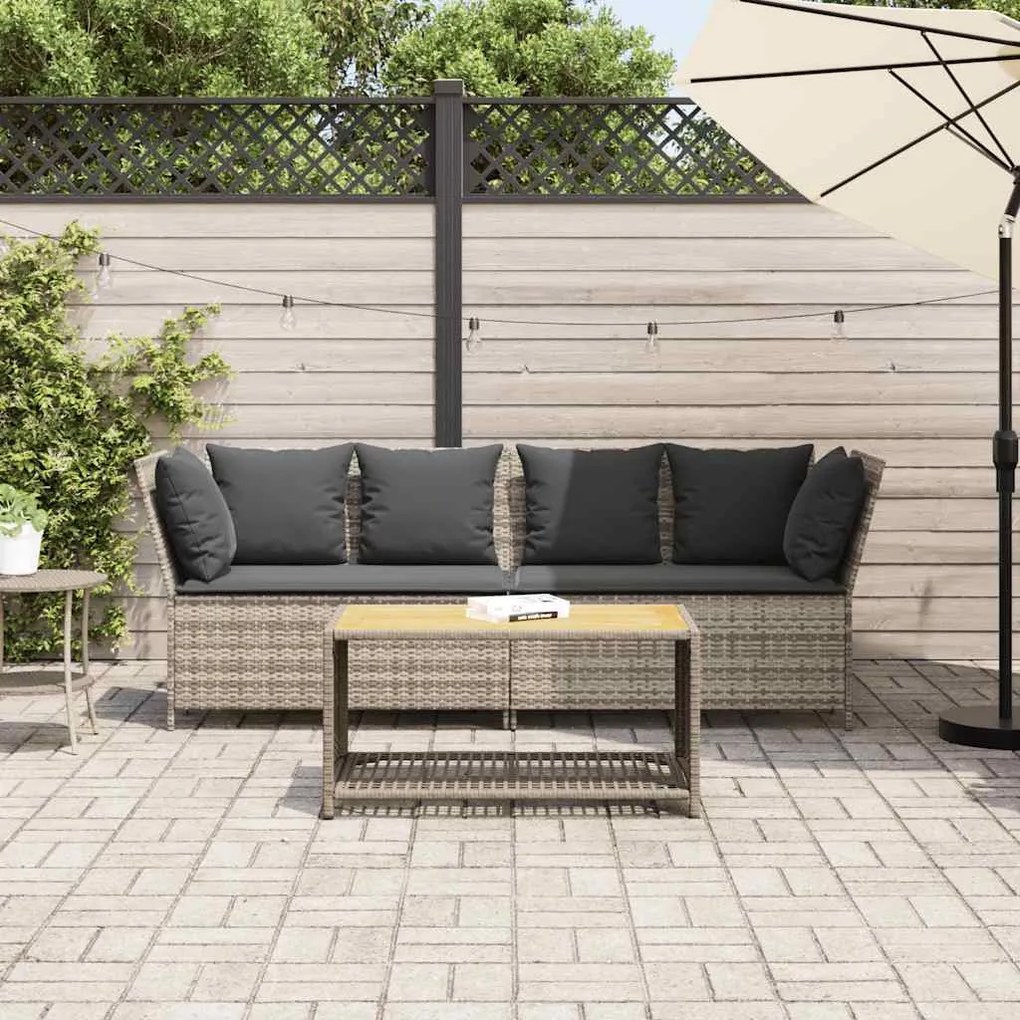 Világosszürke polyrattan kerti kanapé párnával