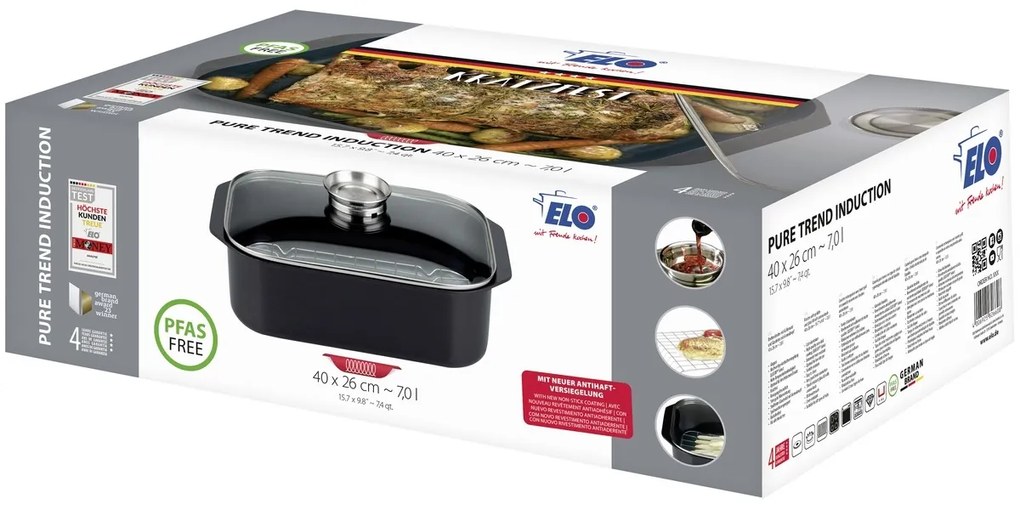 Elo 82660 Üvegfedeles sütőedény aromafogantyúvalPure Trend 40 x 26 cm