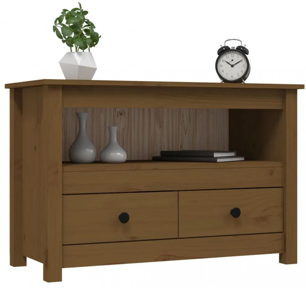 mézbarna tömör fenyőfa TV-szekrény 79 x 35 x 52 cm