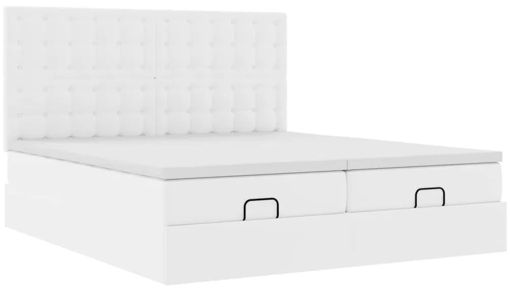 Ottomán ágykeret matracokkal tiszta fehér 200x200cm műbőrrel