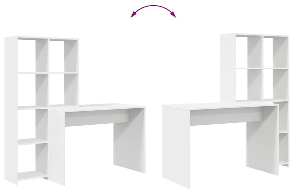 Asztal polcokkal tárolóval Fehér 138.5 x 55 x 143 cm Faanyag