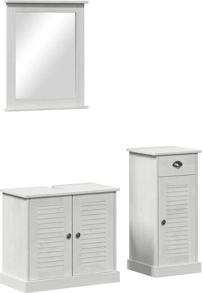vidaXL Fürdőszoba bútor szett fiókkal 3 pcs Antik fehér Tömör fenyőfa