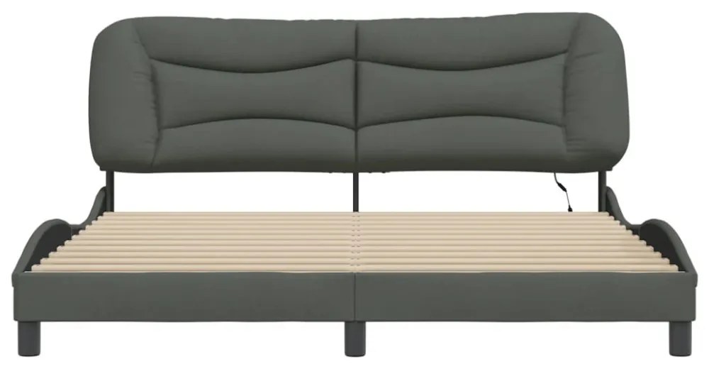 sötétszürke szövet ágykeret LED-ekkel matrac nélkül Hvar 180 x 200 cm