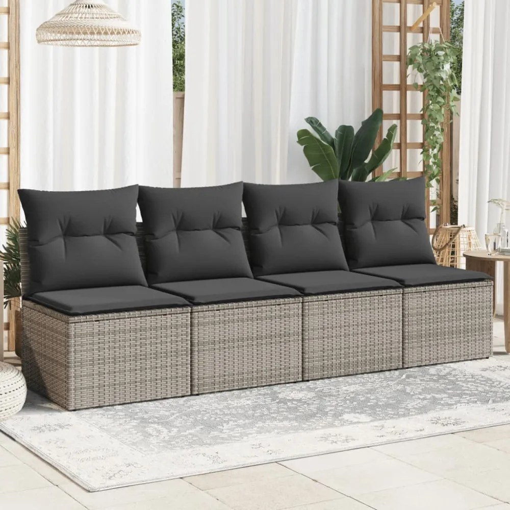 vidaXL 4 személyes szürke polyrattan kerti kanapé párnával