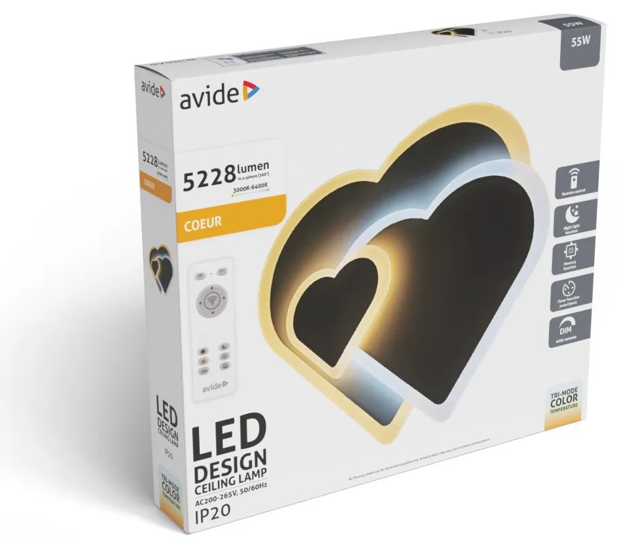 Avide Design Mennyezeti Lámpa Coeur 55W(27.5+27.5) RF Távirányítóval