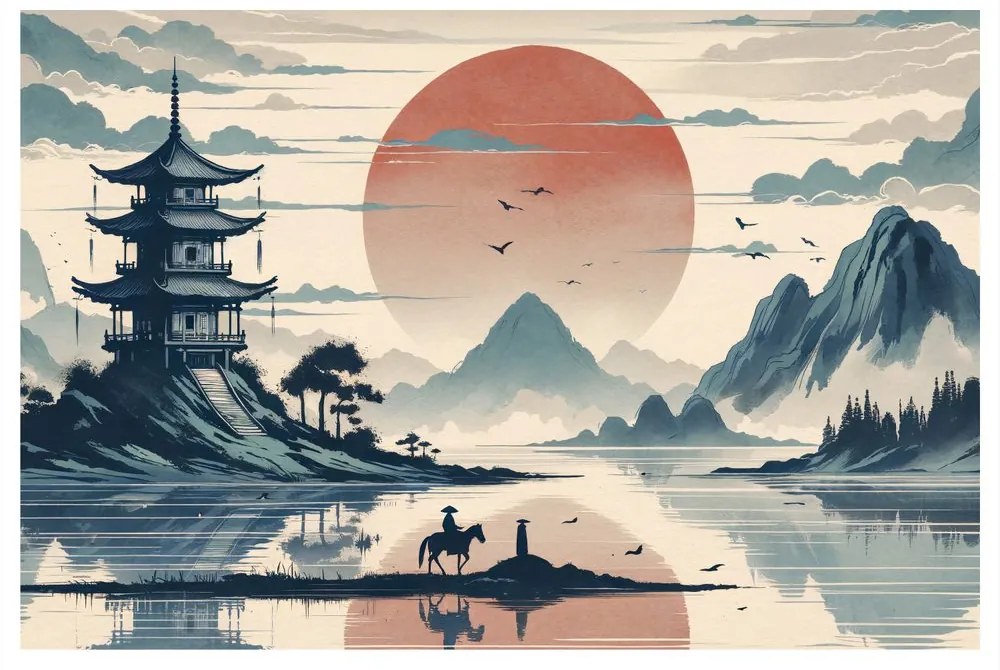 Kép japán táj lovassal