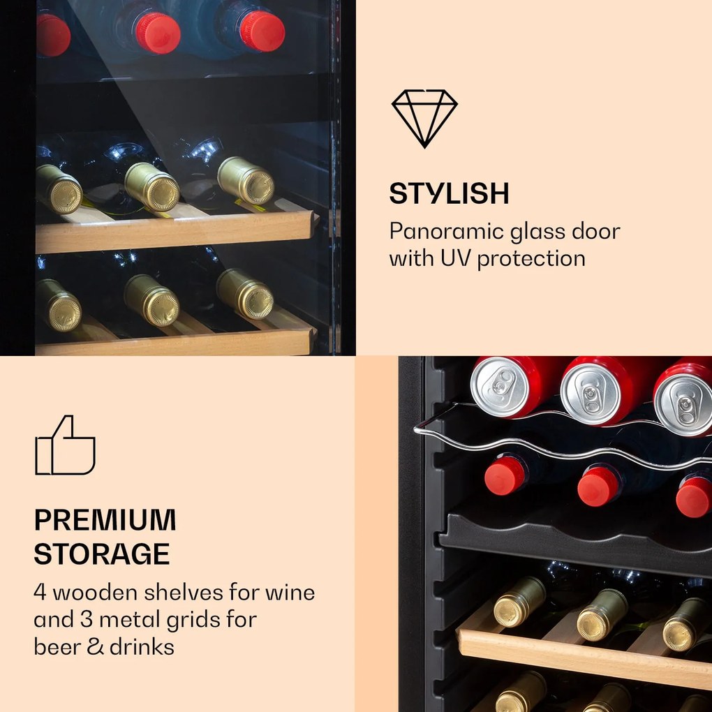 Bovella 27 Duo+, 2 zónás borhűtő, 74 liter, 27 palack, üvegajtó
