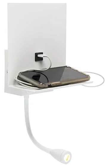 Modern fali lámpa fehér USB-vel és rugalmas karral - Flero