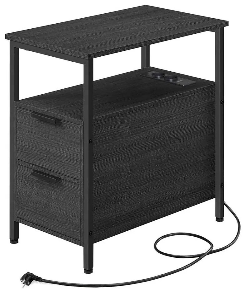 ROD fekete oldalsó asztal beépített konnektorokkal és USB-portokkal