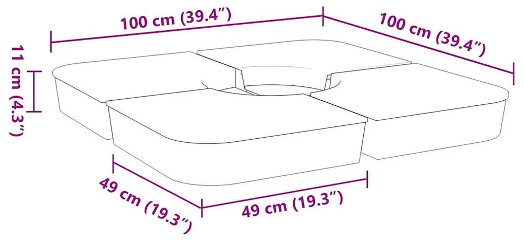 vidaXL 4 db napernyő alapkészlet keresztállvány napernyőhöz 100 kg PP