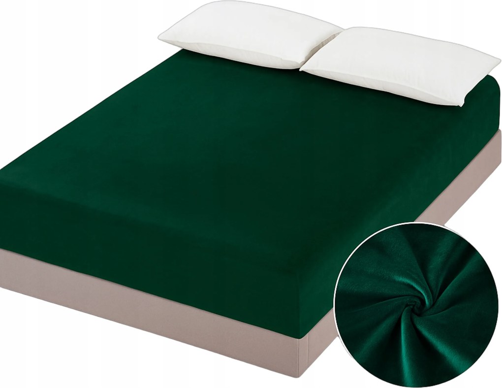 Velúr lepedő 140x200 gumis Palackzöld Bársonyos, macis