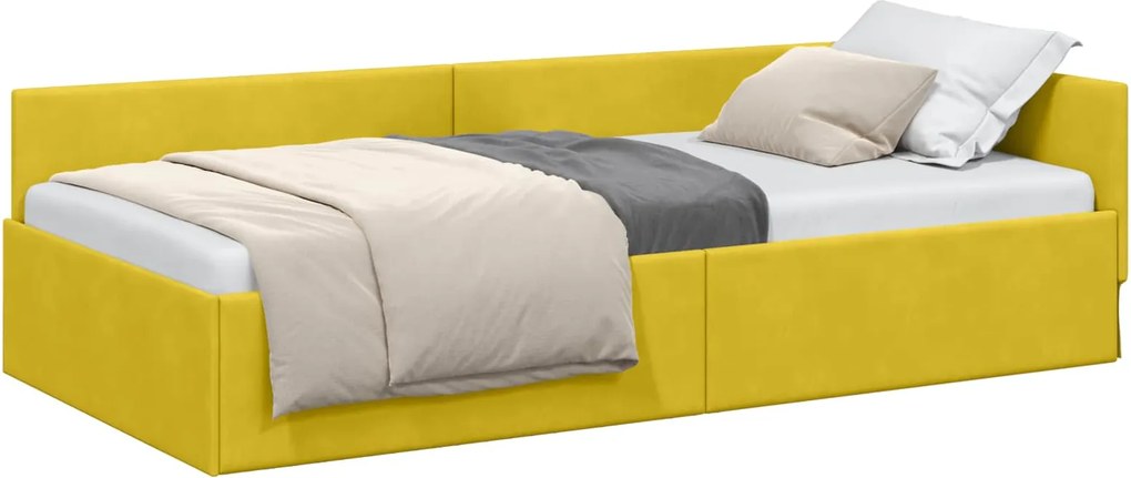 vidaXL Sarokágy keret fejtámlával Sárga 80 cm x 200 cm Bársony